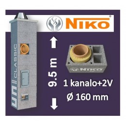 NIKO UNI 1-KANALO SU 2 VENT. 9.5m Ø160 kaminas
